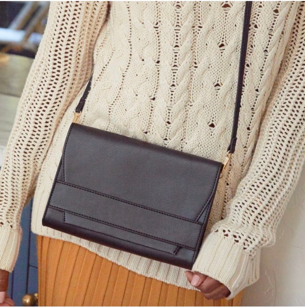 Summer & Rose Celine Black Leather Crossbody Bag Purse Vegan Leather